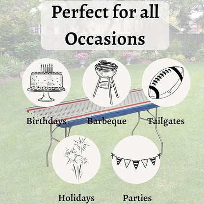 Kwik-Covers 6' Rectangle Plastic Table Covers 30" x 72", Bundle of 5 (Patriotic)
