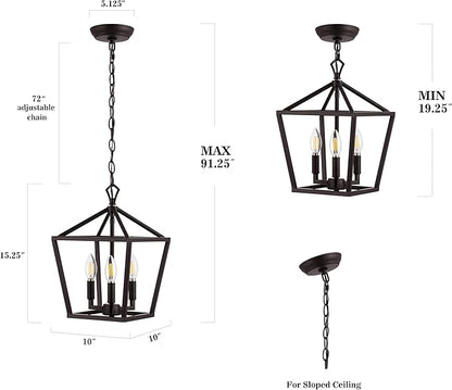 JONATHAN Y 10" Oil Rubbed Bronze 3-Light Pagoda LED Pendant Lantern, Classic Modern Farmhouse Chandelier for Kitchen Island, Dining Room, Entry, Foyer, Rustic Iron Frame JYL7601A