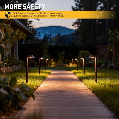 Equinox Outdoor Low Voltage Landscape Lighting 0.6W LED 3100K Warm White Metal 12V Pathway Lights Charcoal Brown 8PK Kits with Connector and Stake (8Pack)
