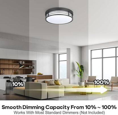 WISBEAM 10 Inch Matte Black Flush Mount Ceiling Light, 23W LED Ceiling Lighting Fixture with 5CCT(2700K/3000K/3500K/4000K/5000K), Dimmable LED Light Fixtures Ceiling Mount for Kitchen Bathroom Hallway