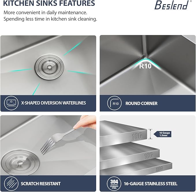 Outdoor Sink and Faucet - Beslend 17x19x9 Inch Undermount Bar Sink With Folding Faucet and Cover 16 Gauge Stainless Steel Single Bowl Sink Indoor Outdoor