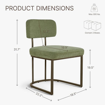 KISLOT Dining Chairs Set of 6, Upholstered Modern Kitchen Chairs with Ergonomic Backrest, Fabric Cushion Seat & Wire Drawing Metal Legs for Living Room, Restaurant, and Café, Olive, 2Boxs