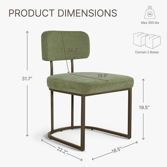 KISLOT Dining Chairs Set of 6, Upholstered Modern Kitchen Chairs with Ergonomic Backrest, Fabric Cushion Seat & Wire Drawing Metal Legs for Living Room, Restaurant, and Café, Olive, 2Boxs