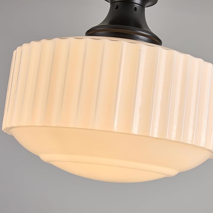 Vintage Ribbed Milk Glass Pendant Light Fixture, Mid‑Century Modern Chandelier, Antique Schoolhouse Pendant Lights for Kitchen Island, Dining Room, Entryway, Hallway, E26 Base,Matt Black