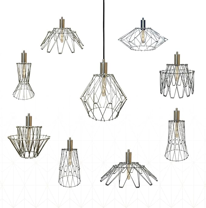 Royal Designs, Inc. Foldable Industrial Metal Pendant Light with Adjustable 7 ft Long Lamp Cord & Canopy, Create 9 Different Shapes, Polished Nickel, Single