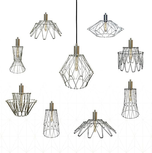 Royal Designs, Inc. Foldable Industrial Metal Pendant Light with Adjustable 7 ft Long Lamp Cord & Canopy, Create 9 Different Shapes, Polished Nickel, Single