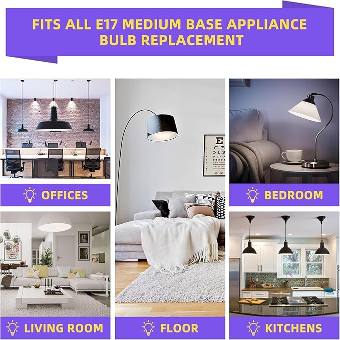 AMI PARTS 8206232A LED Appliance Bulb Incandescent Equivalent,E17 Light Bulb for Microwave Under Hood Refrigerators Oven (4 Packs Cool White)