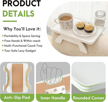 SINWANT Couch Arm Table,Bamboo Couch Arm Tray Clip on Sofa Armrest,Chair Side Table for Small Spaces Drink Eating Dinner