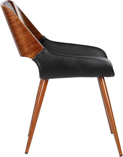 Armen Living Panda Mid-Century Dining Chair in Walnut Finish and Black Faux Leather - Set of 4