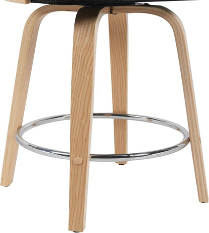 Shelly Modern Counter Height Swivel Bar Stool in Patterned Oak Finish with White Faux Leather Upholstered Seat Set of 2