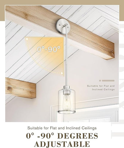 Beionxii Brushed Nickel Pendant Lights Kitchen Island 2 Pack, Hanging Lights Fixtures with Clear Glass, Kitchen Pendant Lighting Over Island, Hanging Lights for Sink Dining Room Entryway BX-PL02BN-2CG