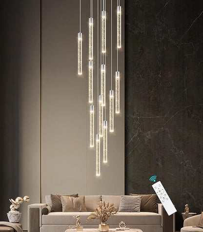 Modern 10-Light LED Dimmable Pendant Crystal Chandelier for High Ceiling