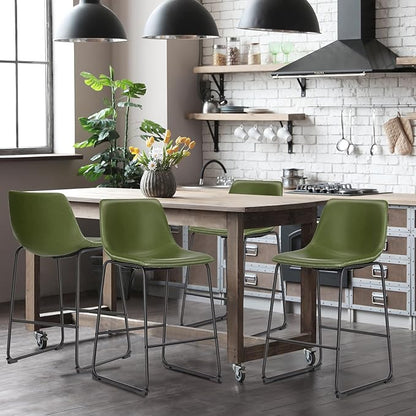 DUMOS 26 Inch Counter Height Bar Stools Set of 4, Modern Faux Leather High Barstools with Back and Metal Leg, Bar Chairs for Kitchen Island, Green
