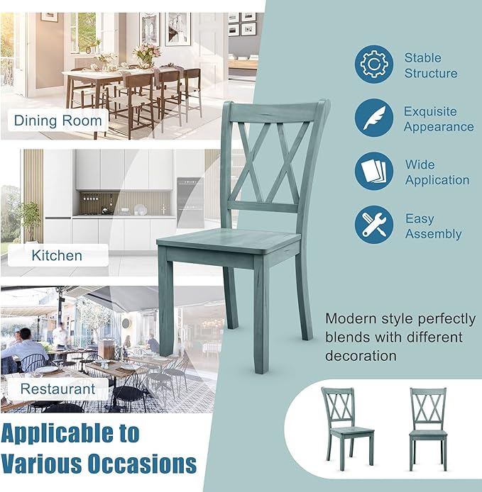 Giantex Set of 2 Dining Chairs, Rubber Wood Dining Room Chair, Farmhouse Dining Side Chairs, Max Load 400 Lbs, Wooden Kitchen Chairs for Home Kitchen, Dining Room