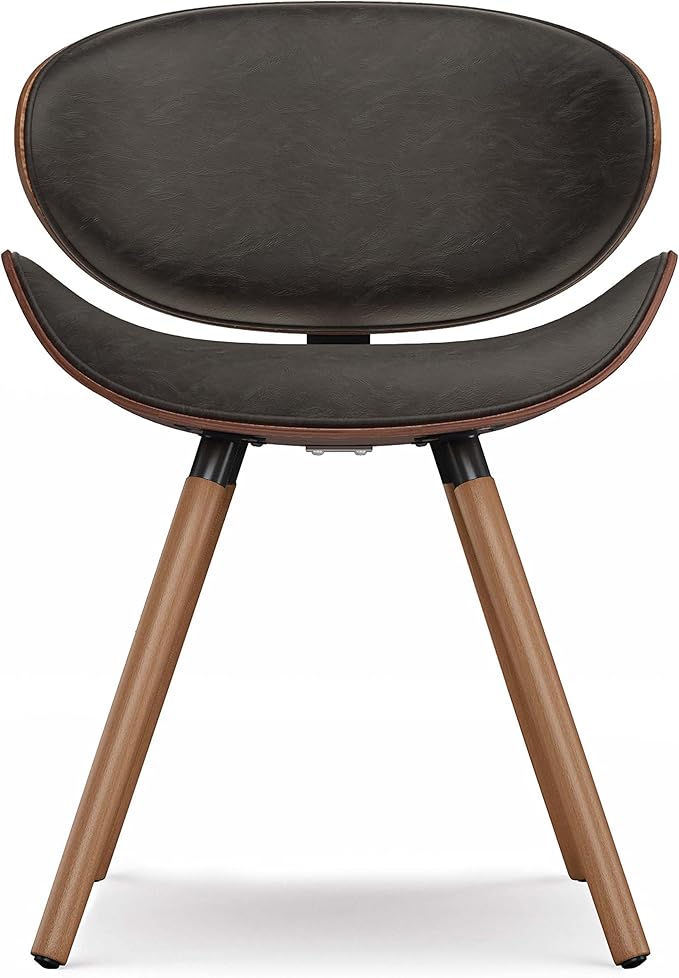 SIMPLIHOME Marana Dining Chairs - Upholstered Bentwood Back and Vegan Leather Kitchen Chair in Distressed Brown, Mid-Century Modern Dining Room Seating with Contoured Seat and Beech Wood Base