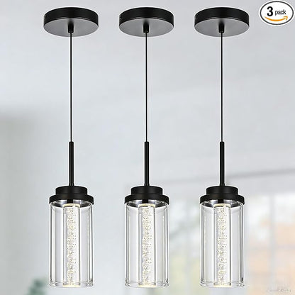 MELUCEE 3 Packs Modern LED Pendant Light Fixtures 5 Color Temperature Pendant Lights Kitchen Island Lighting Adjustable Height Black Hanging Ceiling Lamp for Dining Room Bedroom, 3000K-6000K