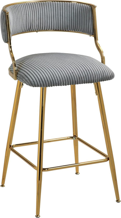 (Set of 2) 26'' Counter heightstools Corduroy Kitchen Island Counter Stool with Back,Golden Chromed Base and footrest,for Living Room