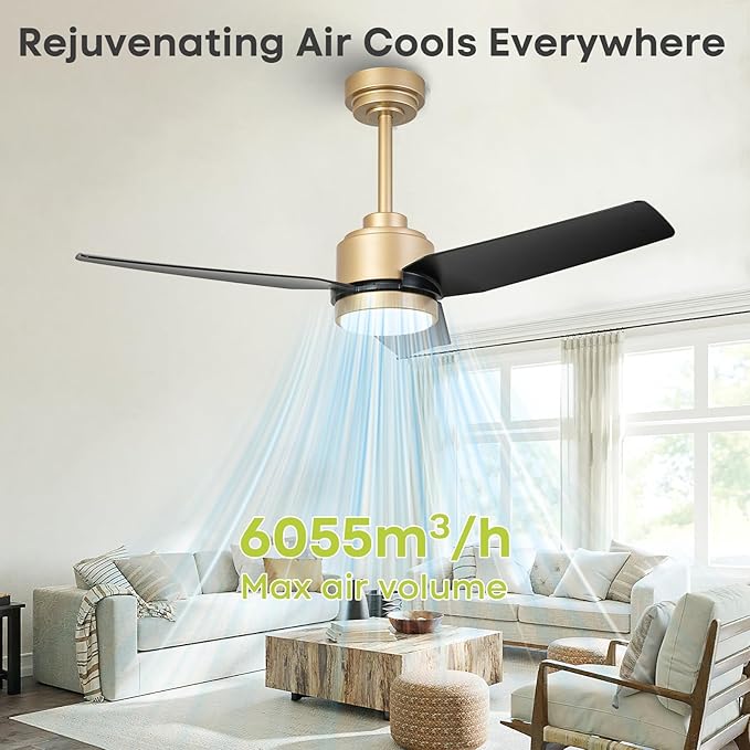 42 Inch Black Ceiling Fans with Lights and Remote/APP, Modern Ceiling Fan for Living Room Outdoor Ceiling Fan 6-Speed Adjustable Reversible DC Motor Timer Noiseless 3CCT Dimmable for Bedroom Office