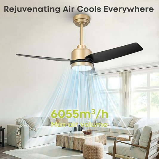 42 Inch Black Ceiling Fans with Lights and Remote/APP, Modern Ceiling Fan for Living Room Outdoor Ceiling Fan 6-Speed Adjustable Reversible DC Motor Timer Noiseless 3CCT Dimmable for Bedroom Office