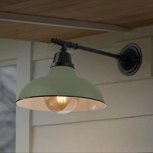 JONATHAN Y 12.25" Matte Olive Green/Black 1-Light Industrial Farmhouse Outdoor Sconce, Iron Wall Light with LED Bulb, Metal Bowl Shade, Vintage Porch Lamp for Entryway Patio Kitchen (JYL7615I)
