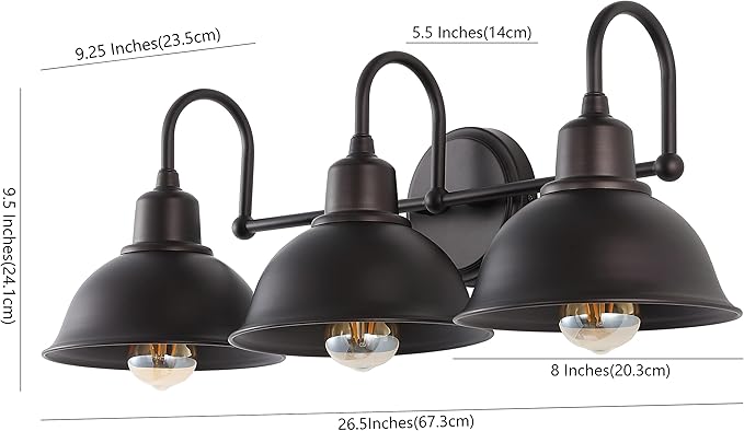JONATHAN Y 27" Oil Rubbed Bronze Farmhouse Industrial 1-Light LED Vanity Wall Sconce for Bathroom Mirror Kitchen, Metal Shade, Dimmable Vintage Lighting, LED Bulb Included (JYL7483B)
