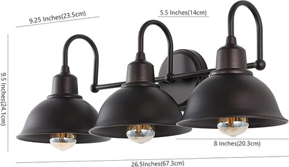 JONATHAN Y 27" Oil Rubbed Bronze Farmhouse Industrial 1-Light LED Vanity Wall Sconce for Bathroom Mirror Kitchen, Metal Shade, Dimmable Vintage Lighting, LED Bulb Included (JYL7483B)