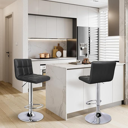 ERGOSEAT 6-Squares Back with Double Needle Adjustable Bar Stools, Set of 2, Black