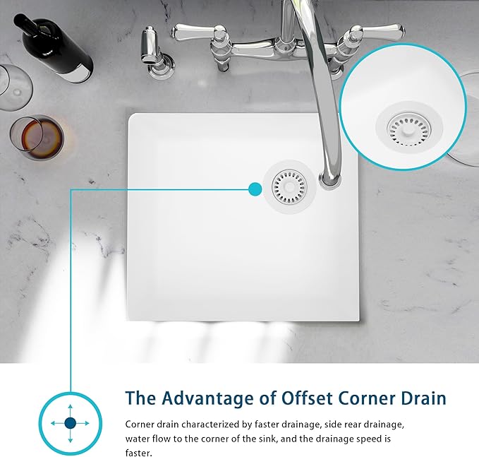 White Bar Sink,White Granite Composite Kitchen Sink With Accessories,19 Inch Undermount Quartz Stone Kitchen Sinks, 19" x 17" x 9 White Kitchen Sink with Offset Drain