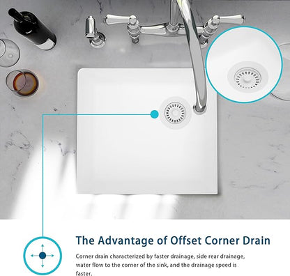 White Bar Sink,White Granite Composite Kitchen Sink With Accessories,19 Inch Undermount Quartz Stone Kitchen Sinks, 19" x 17" x 9 White Kitchen Sink with Offset Drain