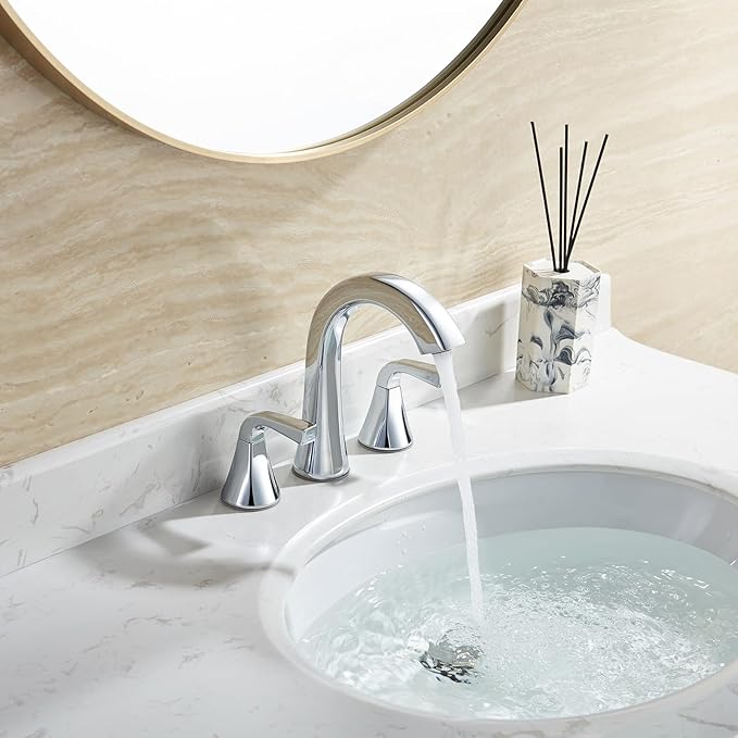 Bathroom Faucet for Sink 3 Hole, Chrome 8 Inch Widespread Bathroom Sink Faucets with Pop-up Drain and Supply Lines, Lavatory Vanity Faucets, TAF826-CP
