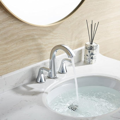 Bathroom Faucet for Sink 3 Hole, Chrome 8 Inch Widespread Bathroom Sink Faucets with Pop-up Drain and Supply Lines, Lavatory Vanity Faucets, TAF826-CP