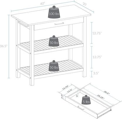Kitchen Island with Solid Wood Top, White & Cherry Natural