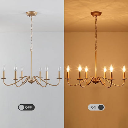 6-Light Gold Chandelier, 27.5'' Modern Farmhouse Dining Room Light Fixture Over Table, Rustic Vintage Candle Chandeliers Gold Hanging Lighting Fixtures for Foyer Entryway Living Room Bedroom Kitchen