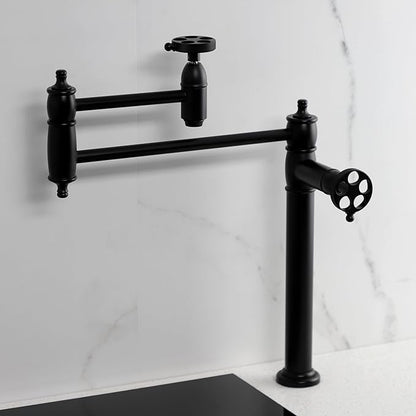 Kingston Brass KS3700RKZ Wendell Two-Handle 1-Hole Deck Mount Pot Filler Faucet with Knurled Handle in Matte Black
