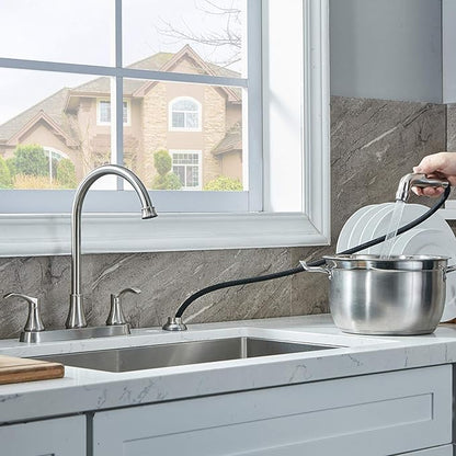 3 Hole or 4 Hole Two Handle Kitchen Faucet with Side Sprayer, Commercial Lead-Free Brushed Nickel Kitchen Sink Faucets for Rv Sinks with High-Arc Spout & Side Sprayer, VADR0004L