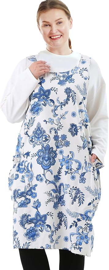 Big Plus Size Aprons for Women with Pockets Cotton Linen Baking Kitchen Cooking