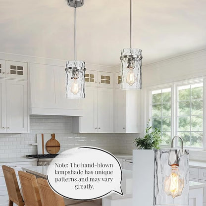 5.5" Brush Nickel Hammered Glass Pendant Light Fixtures, Brushed Nickel Pendant Lights Kitchen Island, Modern Kitchen Island Light Dining Room Light Farmhouse Island Lights Sink 2 Pack