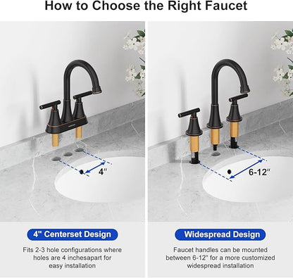 Bathroom Faucets for Sink 3 Hole, Hurran Oil Rubbed Bronze Bathroom Sink Faucet with Pop-up Drain and Supply Lines, Stainless Steel Lead-Free Widespread Faucet for Vanity RV, 2 Pack