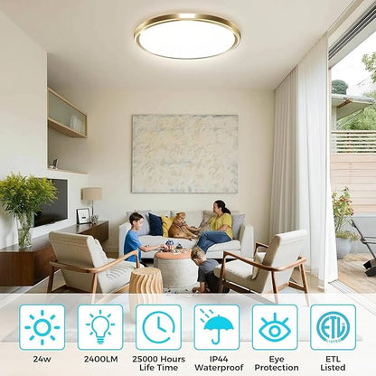 zemty 6Pack 6.5Inch LED Ceiling Lights Gold, 12W 1200lm Small Flush Mount Light Fixture, 3000K/ 4000K/ 6500K Round Flat Recessed Ceiling Lights for Kitchen, Closet, Hallway,Pantry