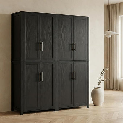 Casaphoria Kitchen Pantry Cabinet, 67" Tall Freestanding Kitchen Cabinet with 4 Adjustable Shelves, 56" W Storage Cabinet for Kitchen Pantry Organization (Black, Double)