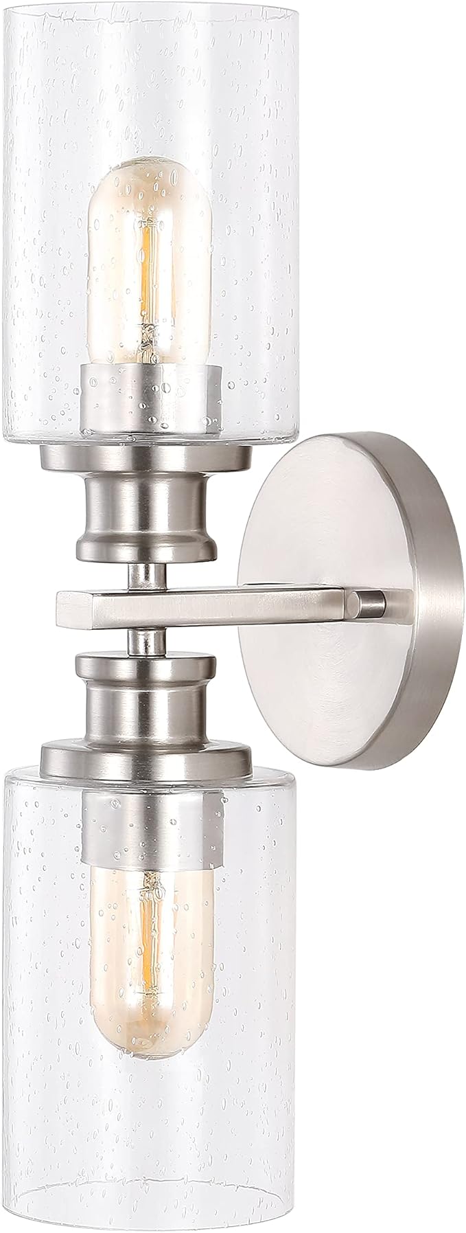 JONATHAN Y 16.5" Nickel 2-Light LED Wall Sconce, Modern Farmhouse Vanity Light with Seeded Glass Shade, Industrial Iron Fixture for Bathroom Mirror, LED Bulbs Included (JYL7577C)