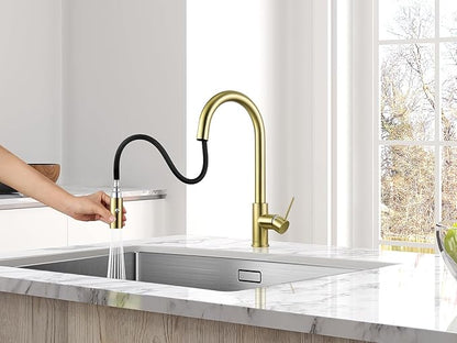 AguaStella AS60CB Brushed Gold Softly Kitchen Sink Faucet with Pull Down Sprayer Single Handle
