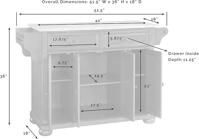 Crosley Furniture Alexandria Stone Top Rolling Kitchen Island Storage Cart, Microwave Stand, Spice Rack, Black