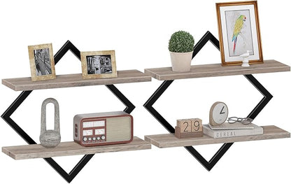 CHOEZON Floating Shelves for Wall, Set of 2 Wall Mounted Shelves, 2-Tier Hanging Shelves, for Living Room, Bedroom, Kitchen, Office, Study, Greige TBJ01P2BG