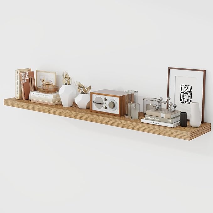 Acovy 55 Inch Floating Shelves, 9.3" Deep Floating Shelf Wall Mounted, 56" Wall Shelves, Rustic Deep Bookshelf, Large Display Shelves & Storage Shelves for Bedroom, Living Room, Light Brown, Set of 1