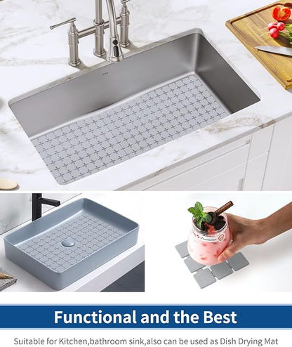 Bligli Sink Mat Protectors for Stainless Steel/Ceramic Sinks, 2 Pack 15.7x11.8 inches PVC, Durable and Fast Draining (Solid Grey)