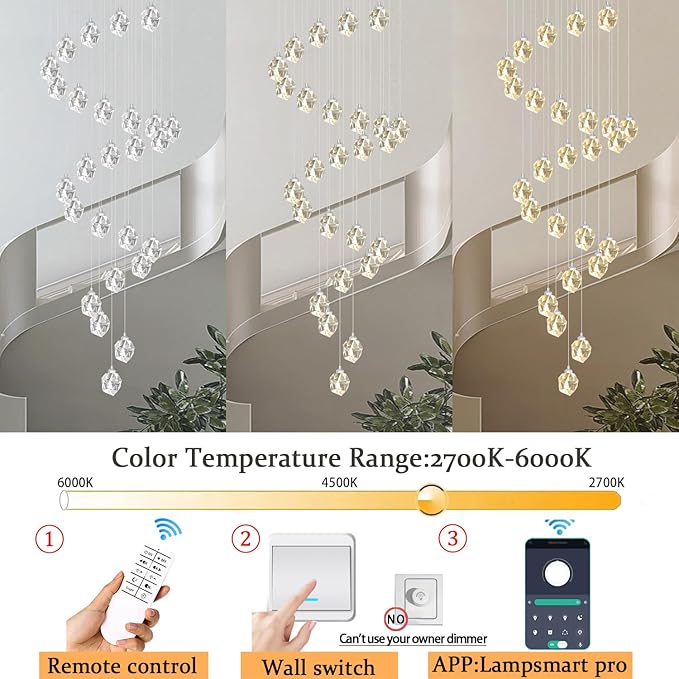 Large Crystal Chandeliers for High Ceiling 135 inches Long Staircase Entrance Chandelier for Foyer Dimmable LED Ceiling Chandelier 26 Light Silver