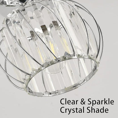 Crystal Semi Flush Mount Ceiling Light, Silver Crystal Chandelier for Kitchen, Hallway, Dining Rooms, Living Rooms, Bar, Farmhouse, 7.4 x 7.4 x 4.7 inches