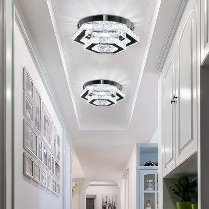 CXGLEAMING Modern LED Chandelier Flush Mount Ceiling Light Fixture Crystal Chandeliers for Living Room Bedroom Dining Kitchen (6500K Cool White)