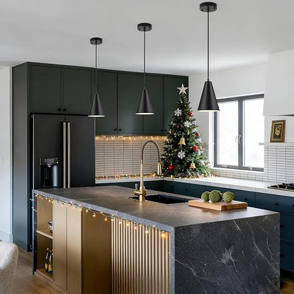Black Pendant Lights, 3 Pack Industrial Metal Hanging Lamp Modern Vintage Farmhouse Pendant Lighting Fixtures for Kitchen Island Dining Room Bedroom